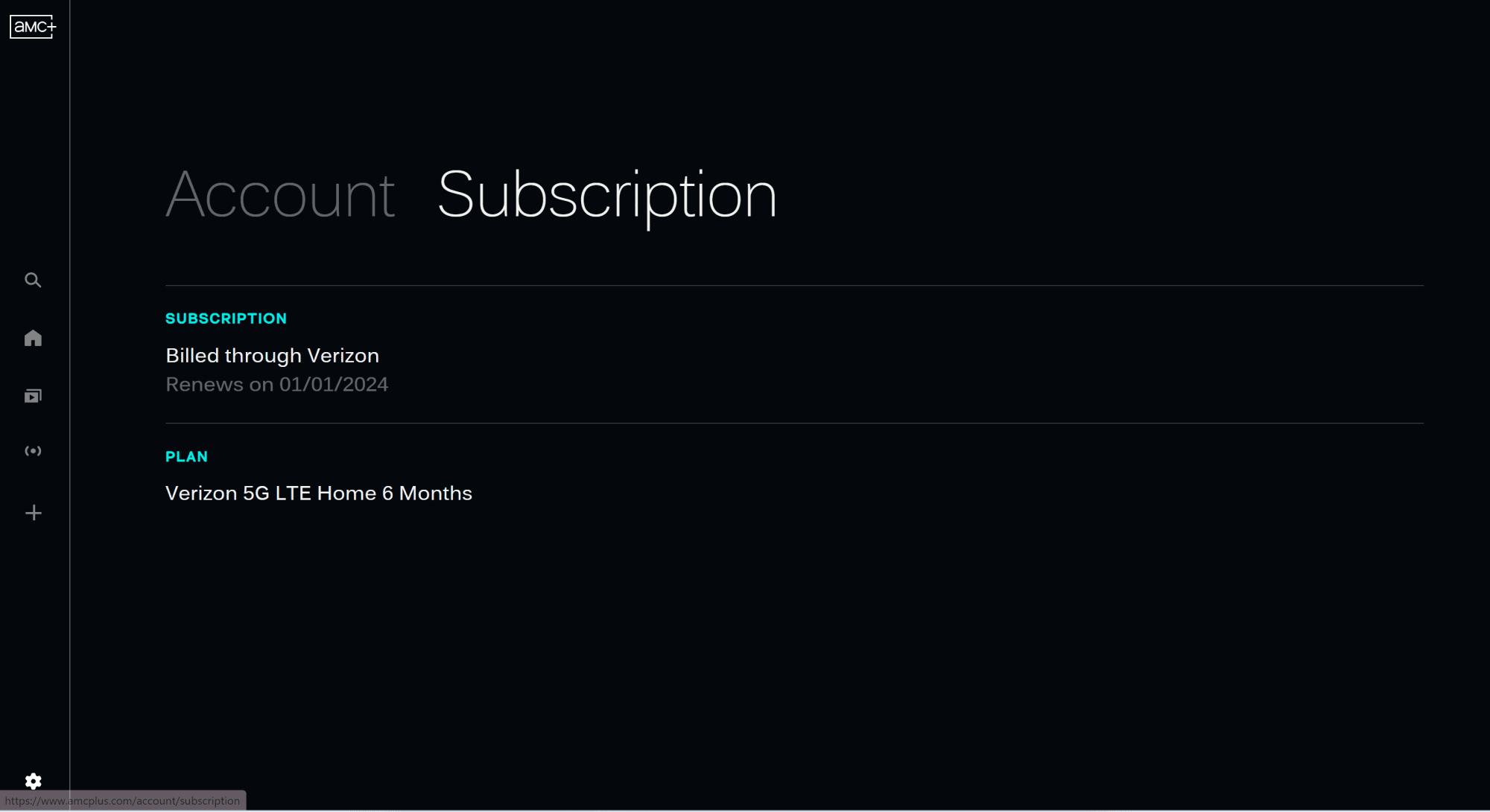 A screen shot of the AMC Plus - 1 Month account subscription page.