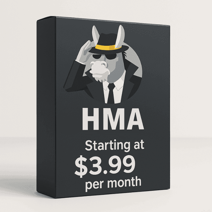 Cartoon donkey in a suit and hat saluting on the box. Text reads: