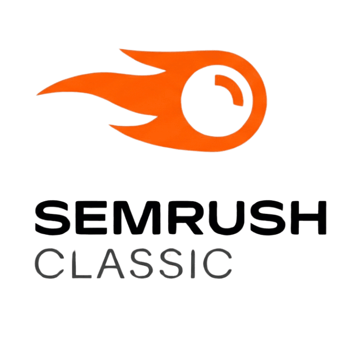 Semrush Classic logo with an orange flame icon above